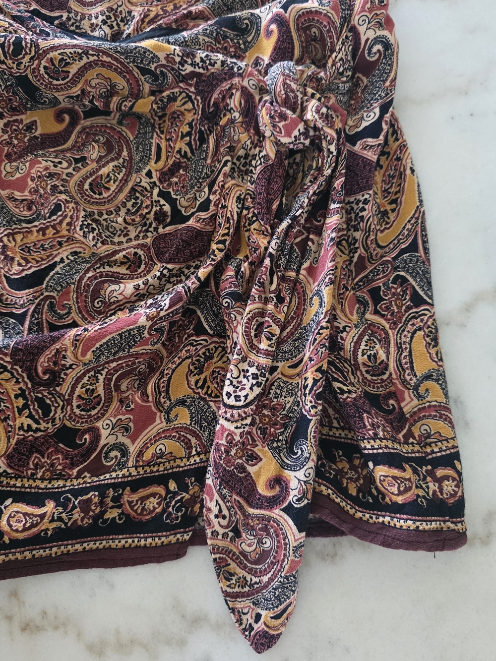 Zara Paisley Wrap Skirt in Burgundy, Mustard & Black - Picture 2 of 8